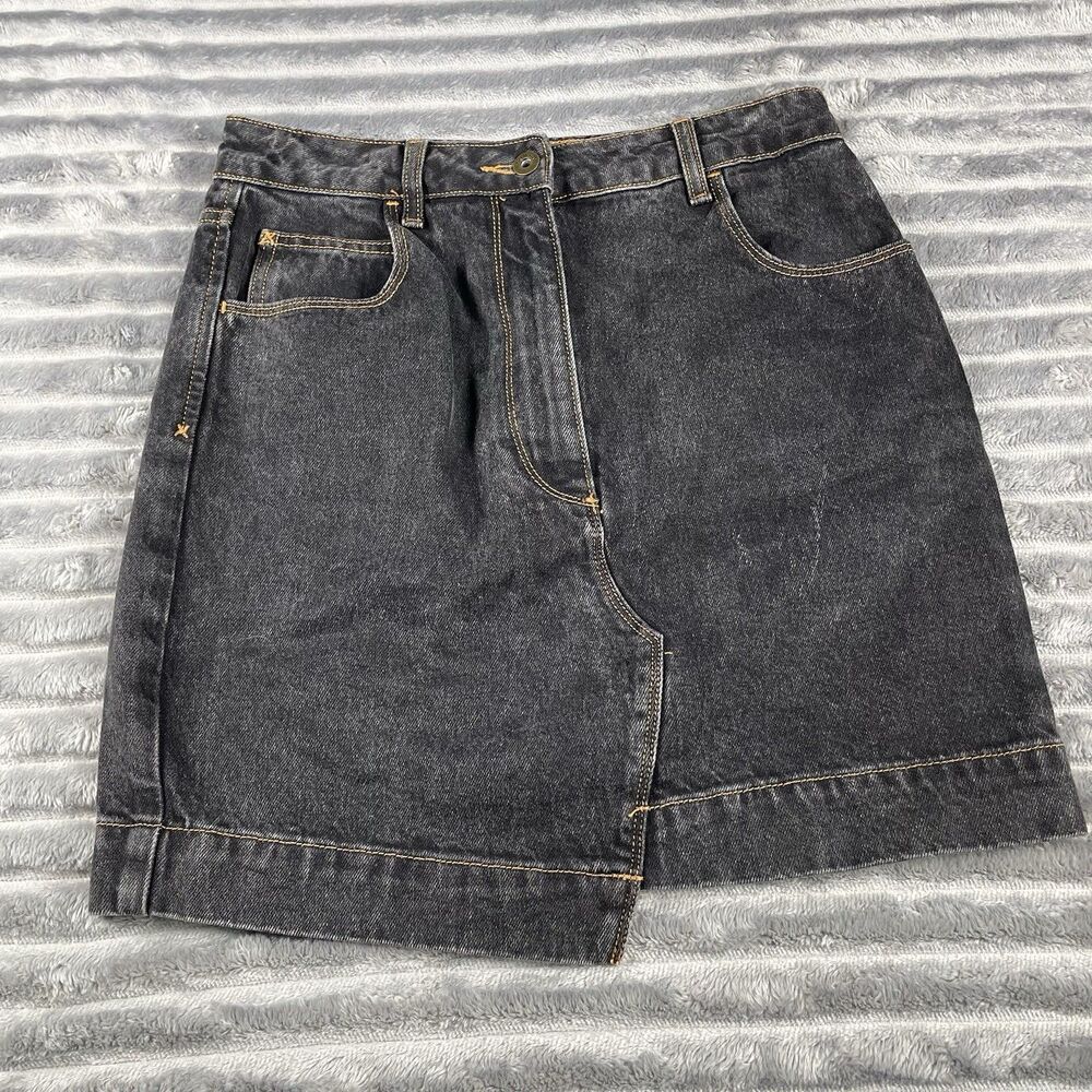 ASOS Collusion Jean Skirt Womens Size 6 Black Dark Wash Straight Mini High Rise